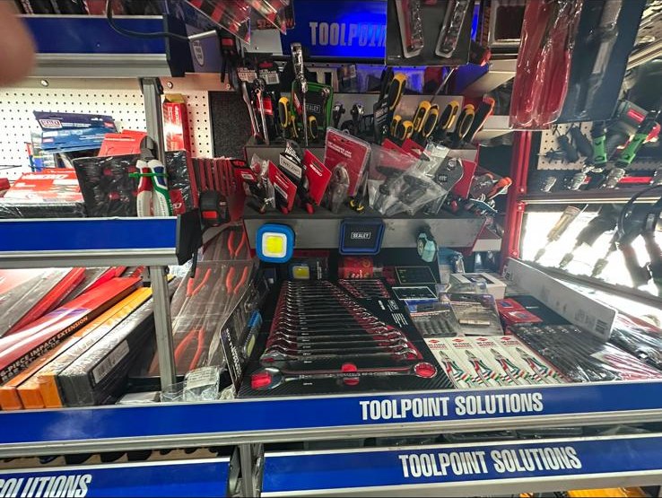 Tools on the shelves inside the ToolPoint van