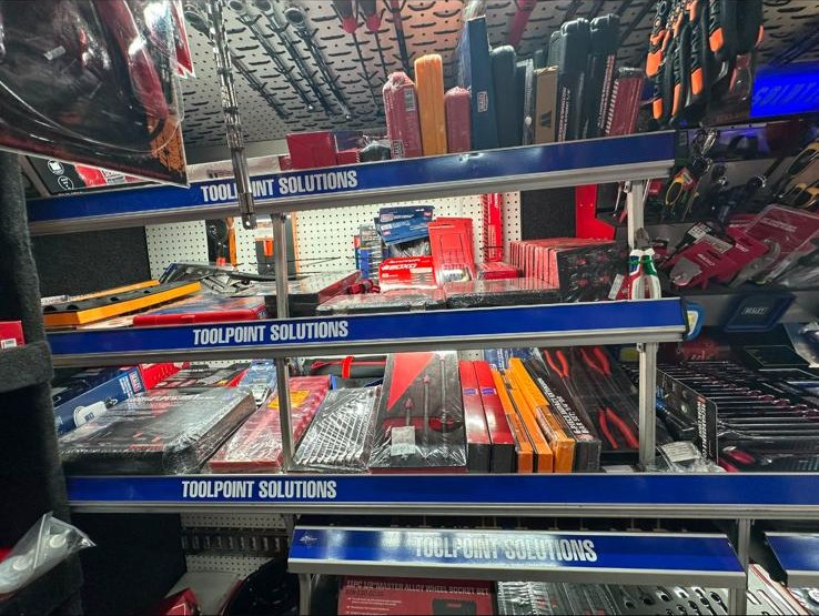 Tools on the shelves inside the ToolPoint van