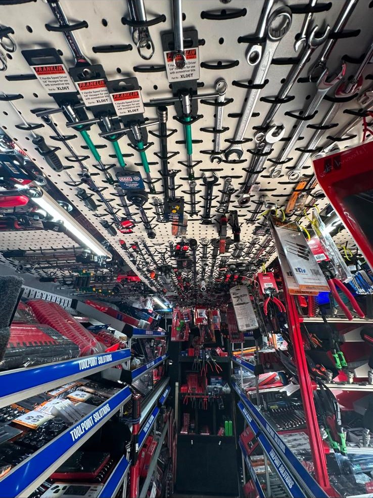 Tools on the shelves inside the ToolPoint van