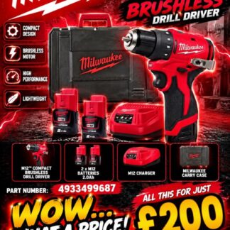 Milwaukee M12 Compact Brushless Drill Driver Kit (2 x 2.0Ah, Charger, Case)